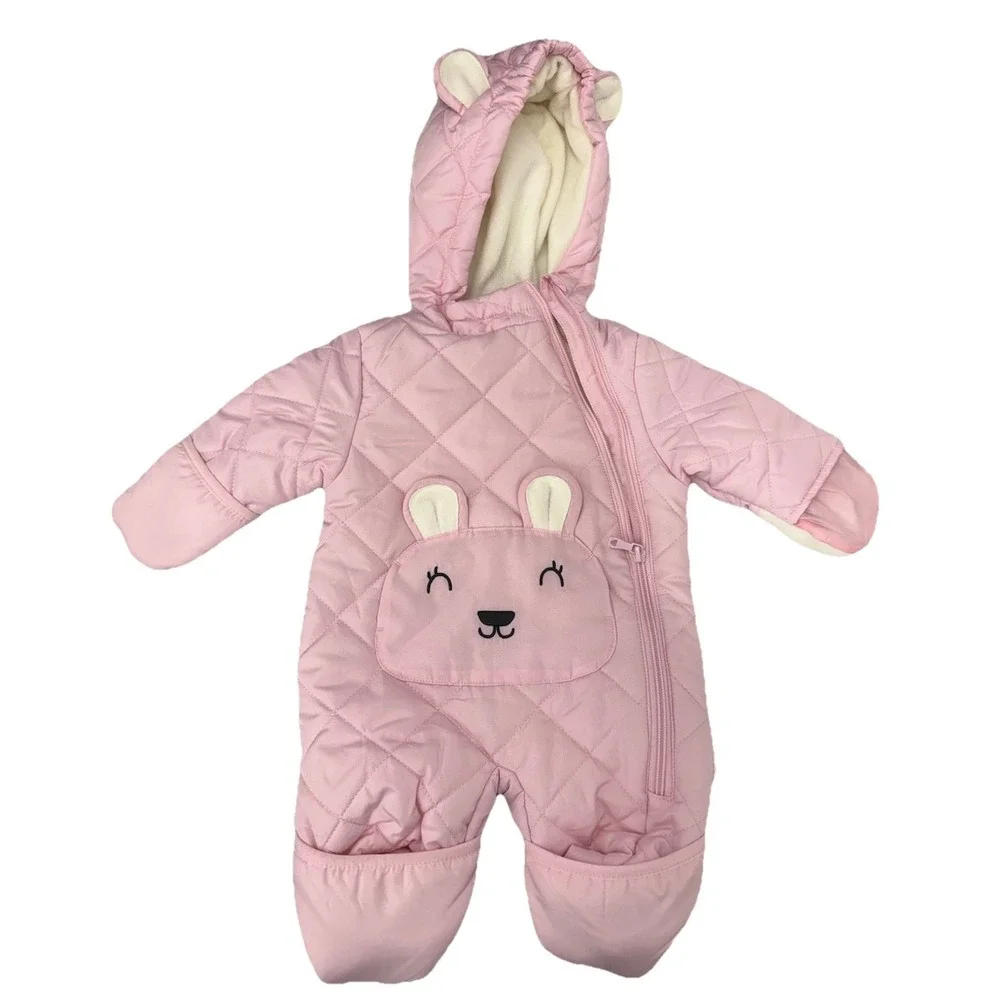 Wippette Baby Girl Fleece Bunny Embroidery Pink Bunting Snowsuit Hooded 0-3 Mon